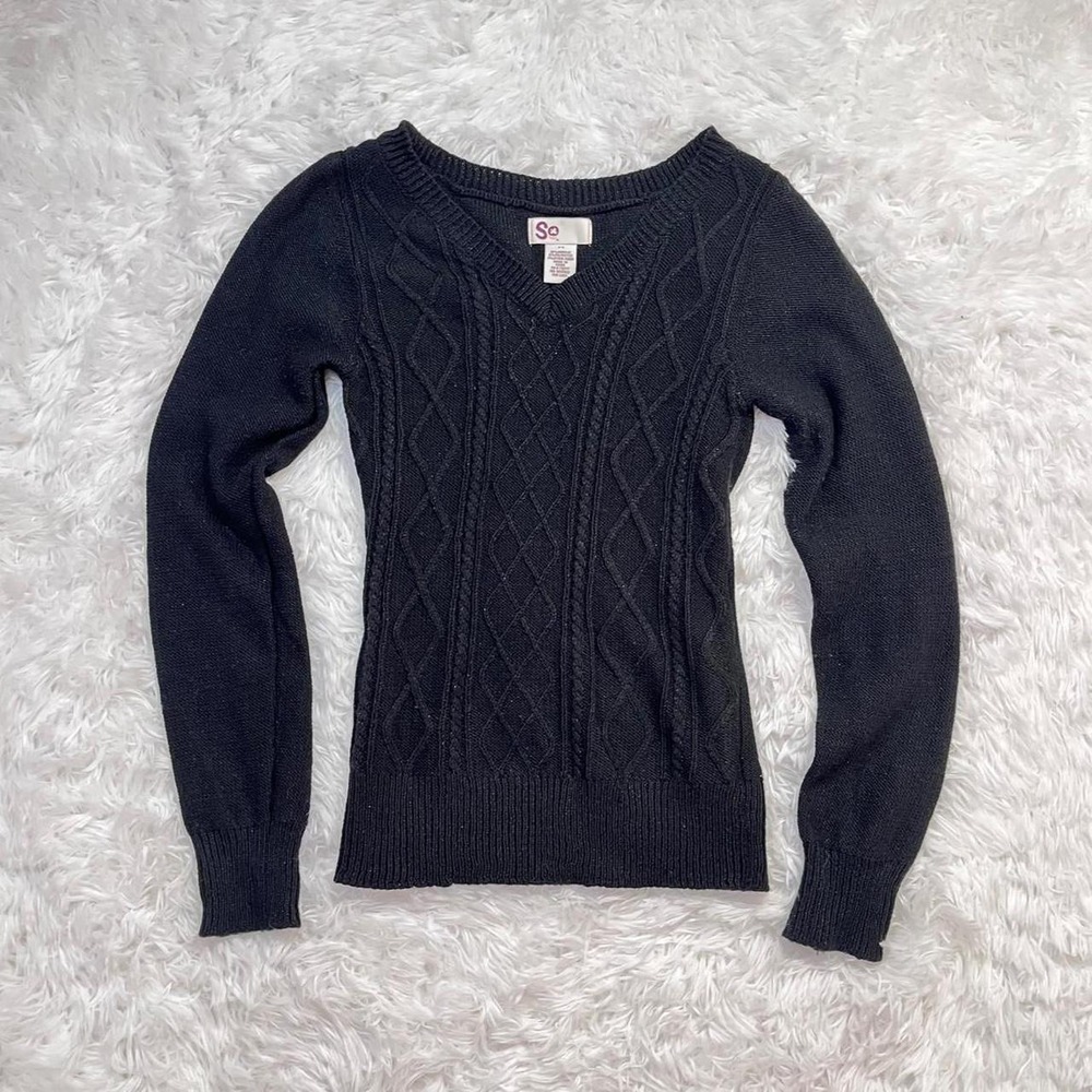 y2k black cable knit glitter sweater medium